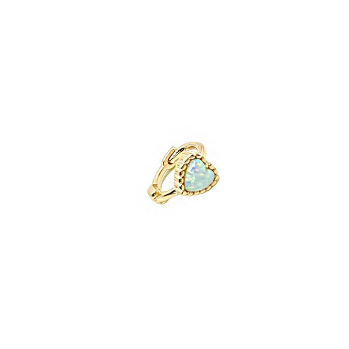 Masaliko Kalp Opal Beyaz Gümüş Piercing Küpe Ms2897, 925 Ayar Gümüş