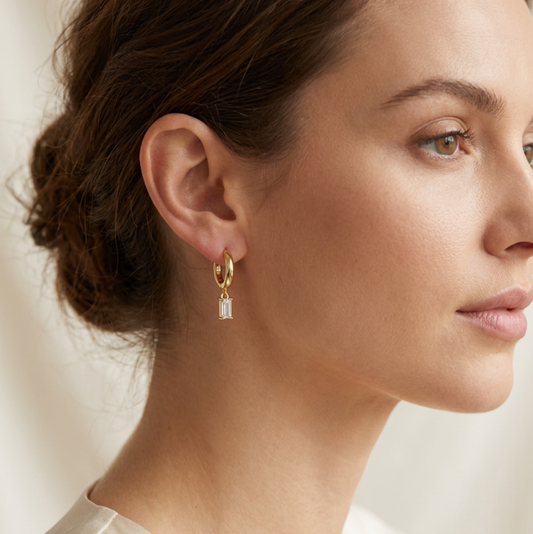Minimalist Baguette Silver Earrings