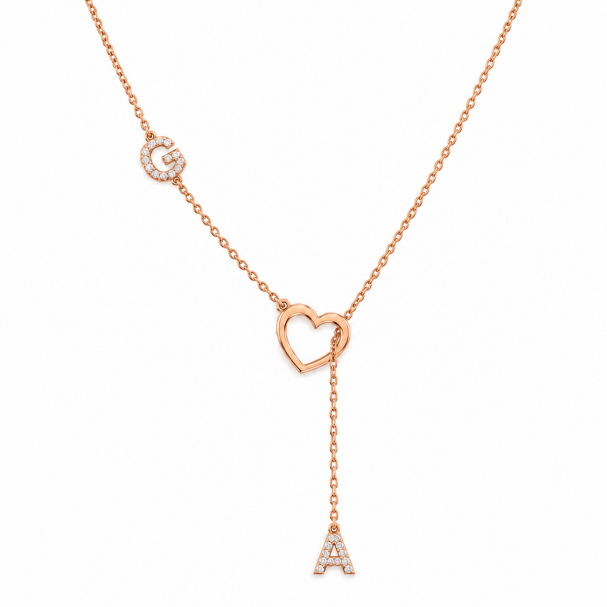 Kişiye Özel İki Harfli Kalp Detaylı Y Model Gümüş Kolye – Masaliko ürün fotoğrafı