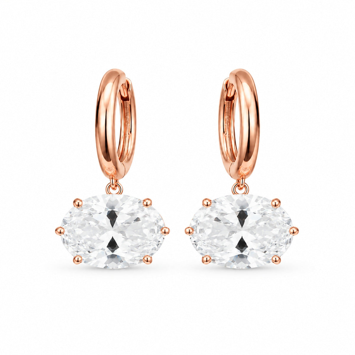 MS4114 Rose Gold çift oval taşlı küpe (2 adet)