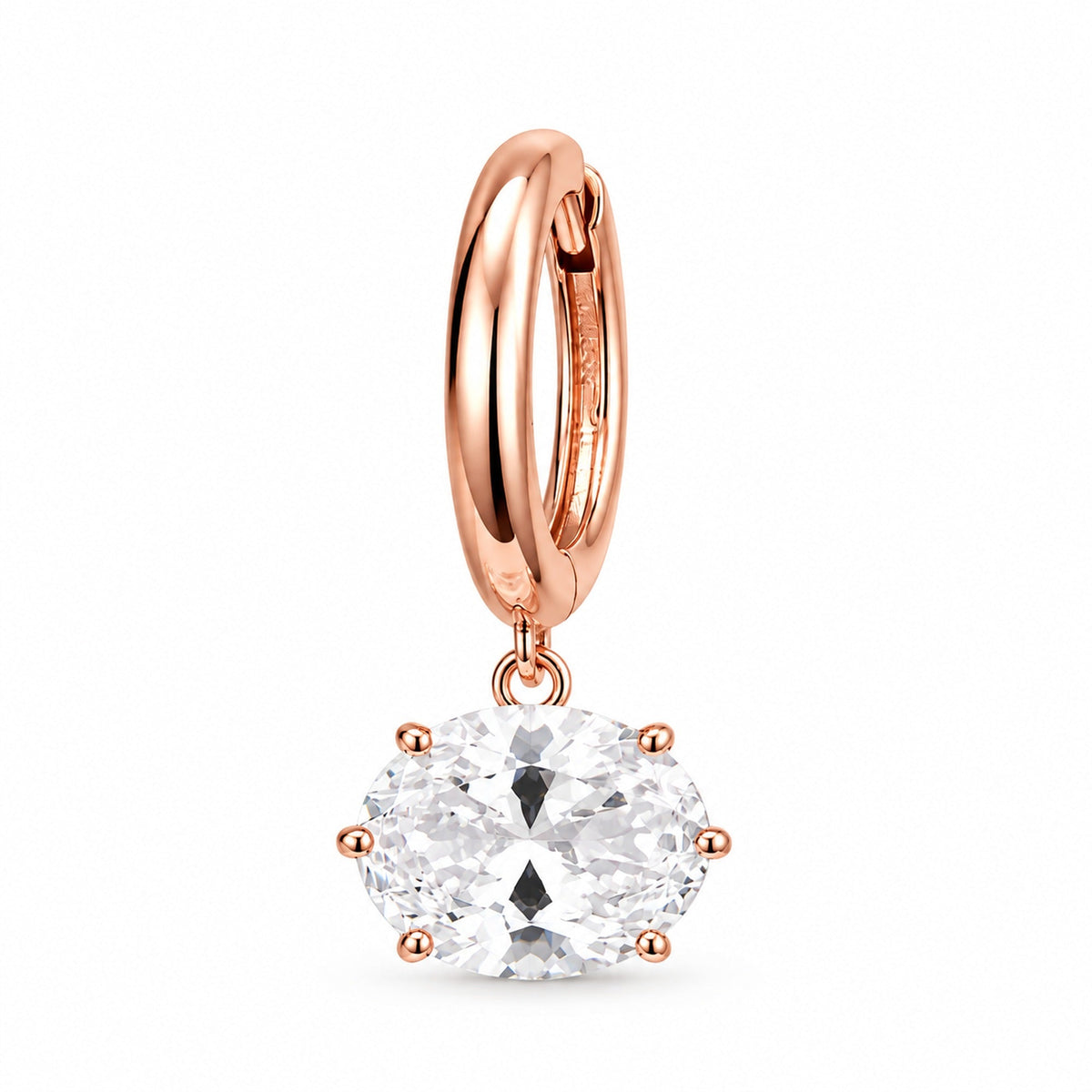 MS4114 Rose Gold tek oval taşlı gümüş küpe (1 adet)