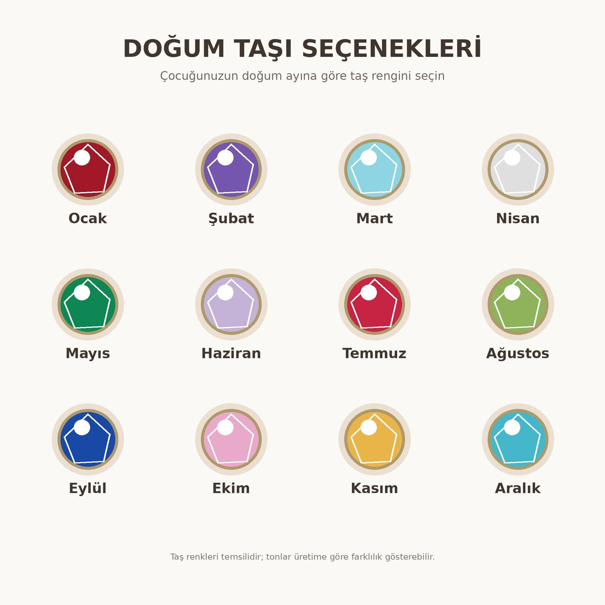 MS4115 ay ay doğum taşı renk seçenekleri
