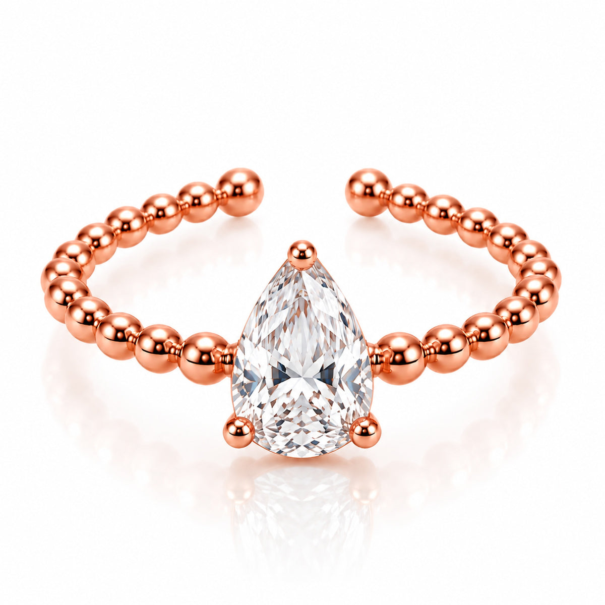 Rose Gold damla kesim taşlı yüzük