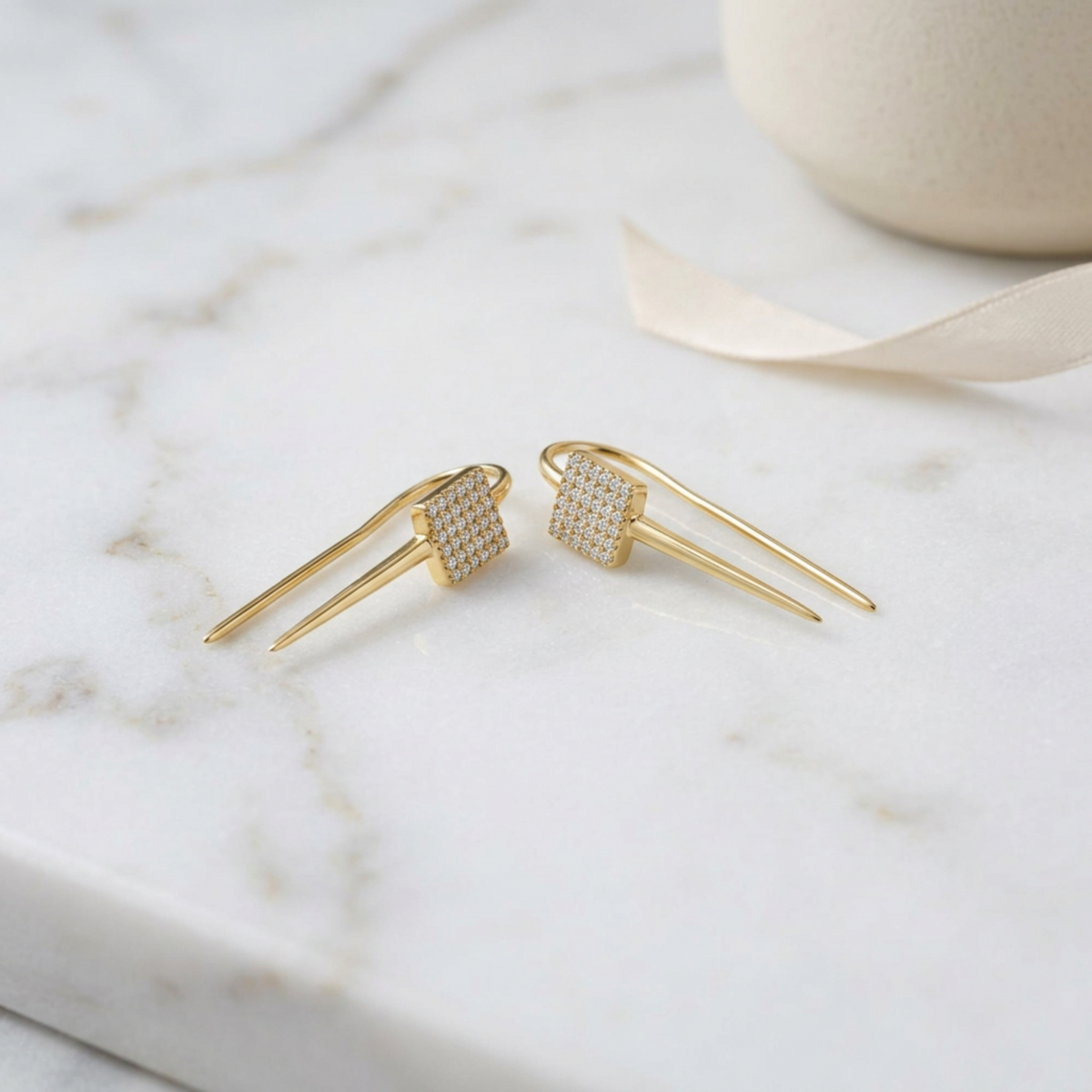 Square Bar Silver Earrings