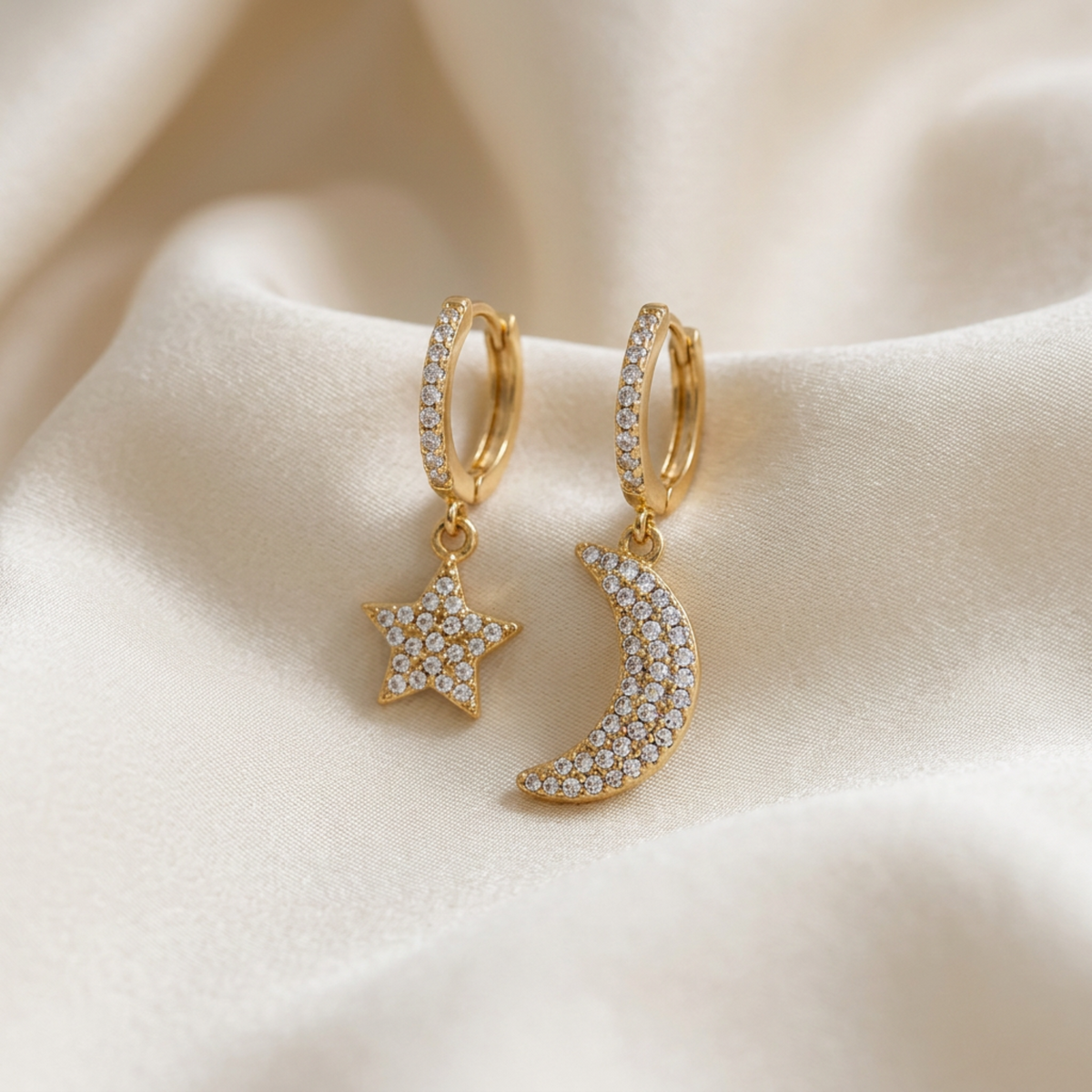 Crescent Star Silver Earrings