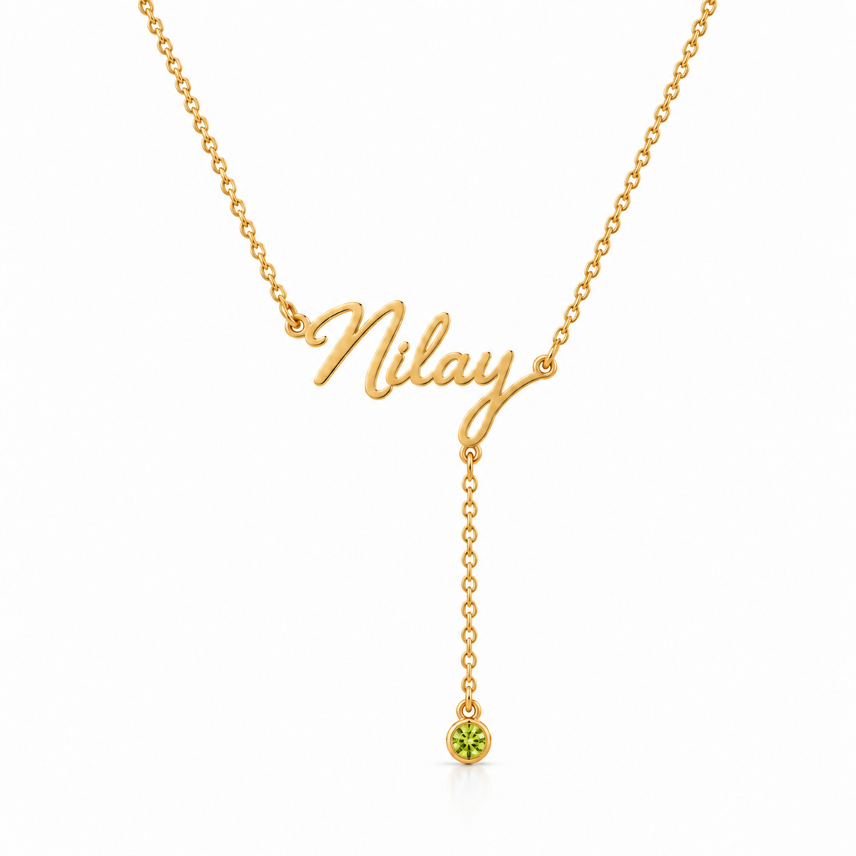 Masaliko Nilay isimli Y kolye, Altın / Ağustos – Peridot. Uç taşı renk önizlemesi; renk temsilidir.