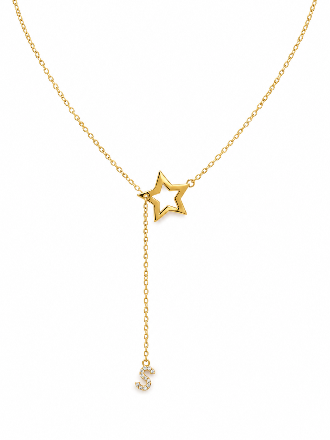 S harfli açık yıldız Y model kolye, beyaz fon