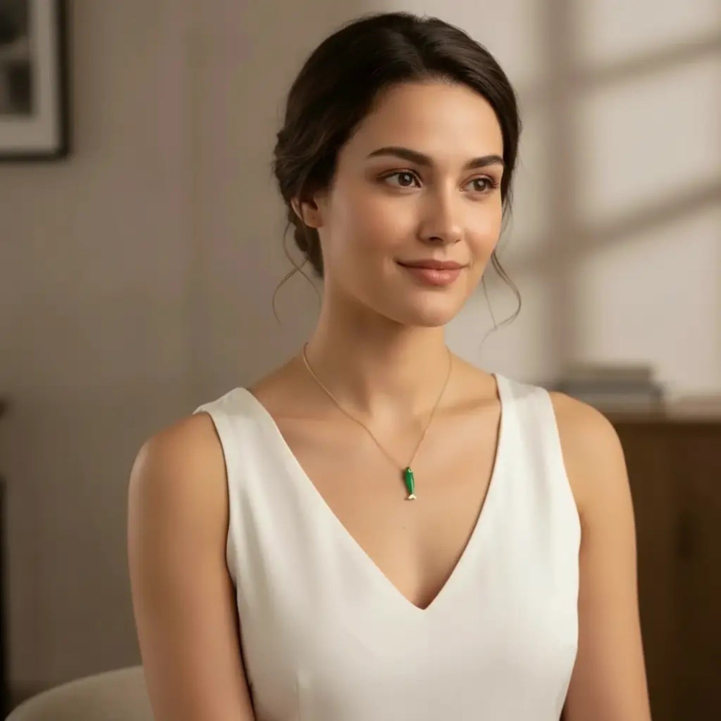 Balık S 2 Yeşil Gümüş Kolye