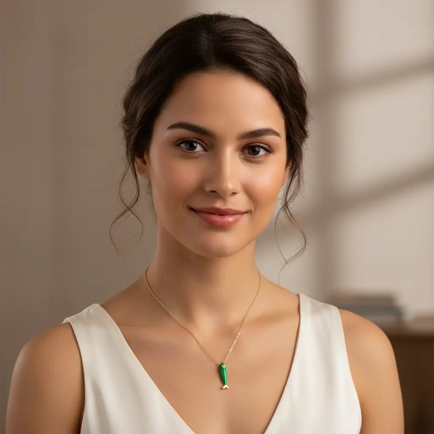 Balık S 2 Yeşil Gümüş Kolye
