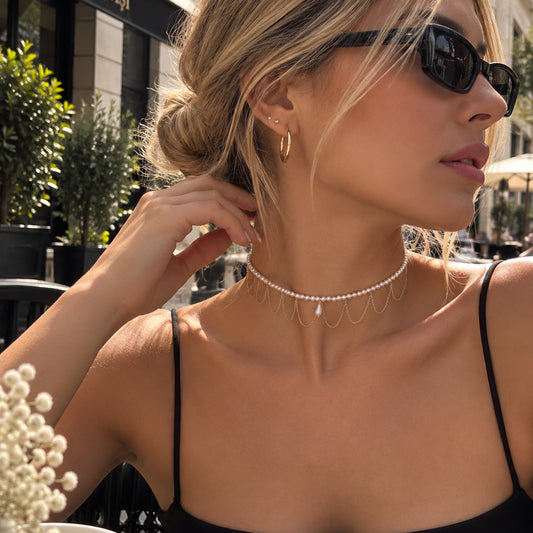 İno 3 Choker 925 Ayar Gümüş Kolye Altın Kaplama MS4107 - Masaliko