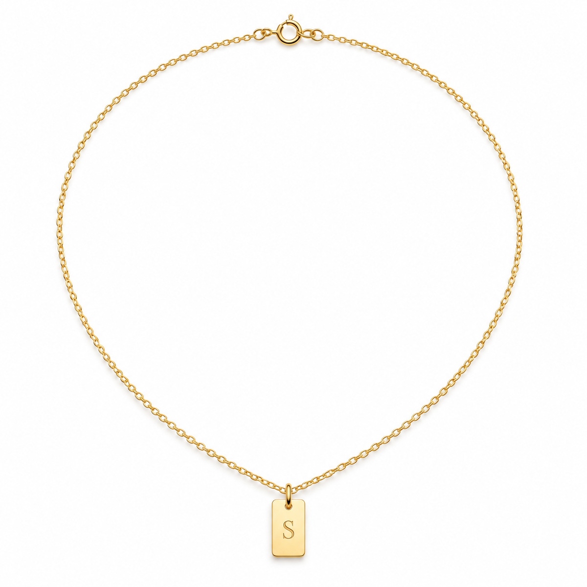 S harfli minimal dikdörtgen plaka charm kolye