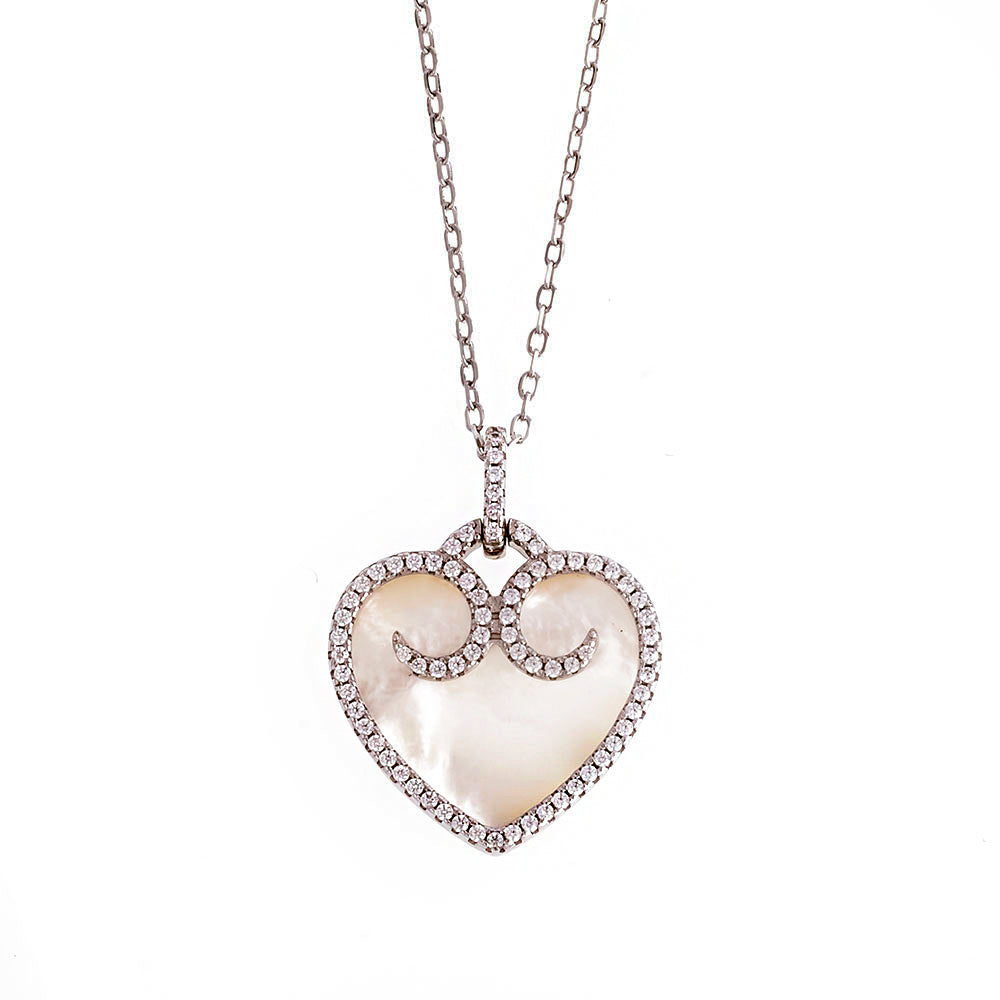 Mother of Pearl Heart Silver Necklace SB1548